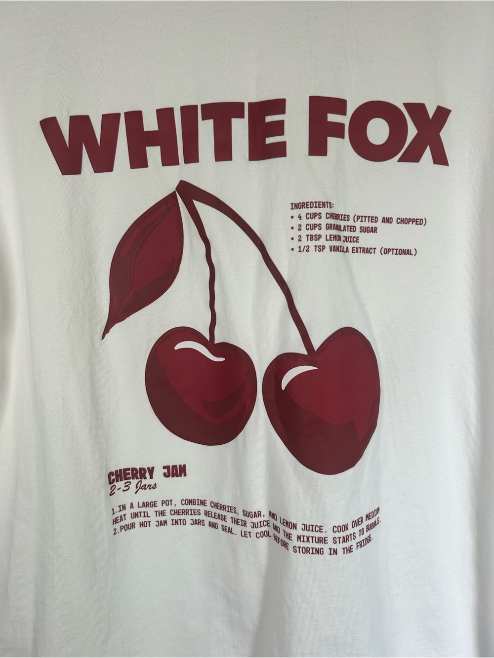 White Fox Boutique Cherry Jam Oversized Graphic Tee White Cotton T-Shirt Womens - Picture 4 of 7